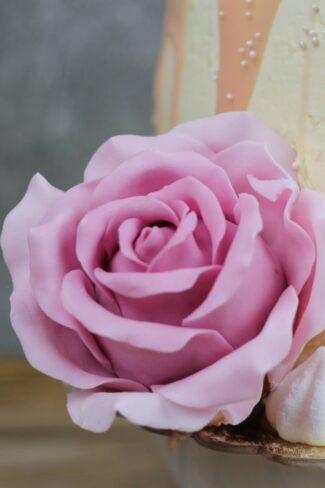 Róża z lukru, Jagodowy tort urodzinowy z piwonią i różą, orchideli, jak zrobić cieniowaną, realistyczną różę z lukru, fondant rose