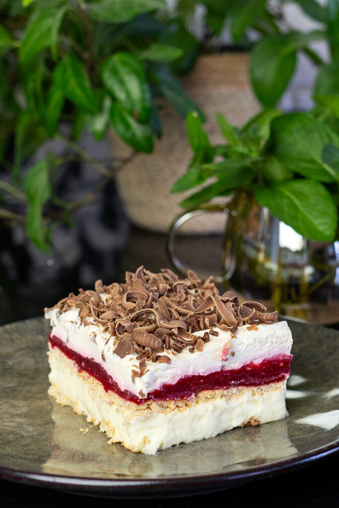 przepis na 3 bit malinowy bez pieczenia, z malinami Orchideli